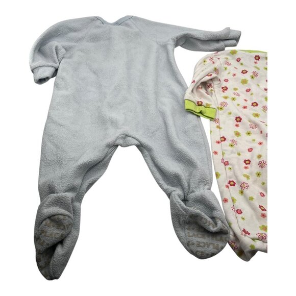 Lot of 2 Baby Girl One Piece Footed Pajamas 3-6M Floral Long Sleeves Crew Neck - Picture 13 of 16